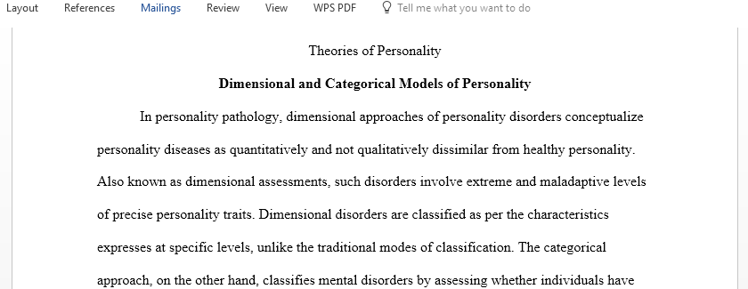 Describe dimensional and categorical models of personality