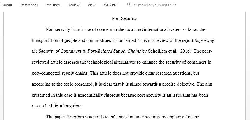 For this article Critique Select a peer reviewed article that is focused on Port Security subject
