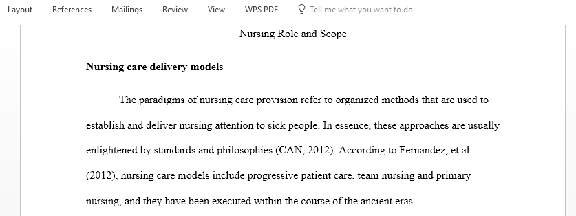 Describe at least 3 nursing care delivery models