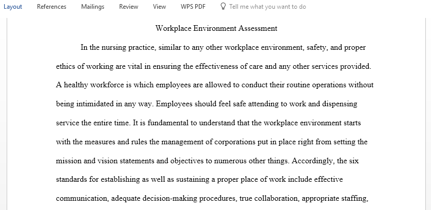 Write a paper referencing Workplace Environment Assessment