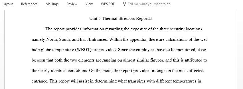 Thermal Stressors Report