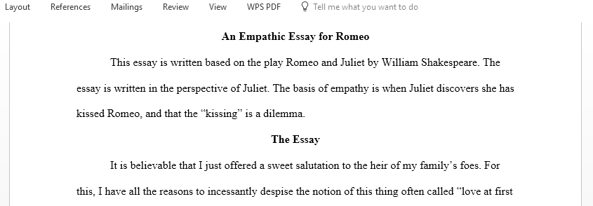 Write an emphatic essay for the play Romeo and Juliet 