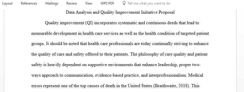 Prepare a data analysis and quality improvement initiative proposal based on a health issue of interest