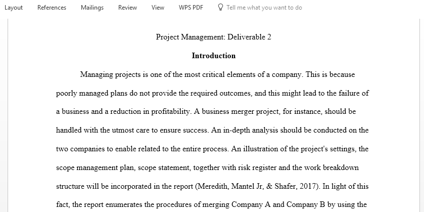 For this class project you will be creating the Project Management Plan you may use a company that you are familiar with or where you work now