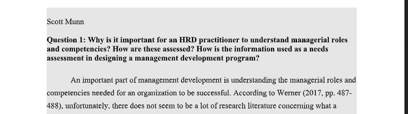 Reply to a peer discussion answering why is it important for an HRD practitioner to understand managerial roles and competencies