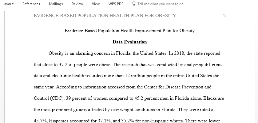 Evidence Based Population Health Improvement Plan