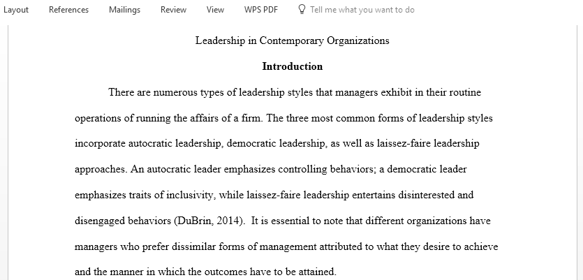 Leadership in Contemporary Organizations