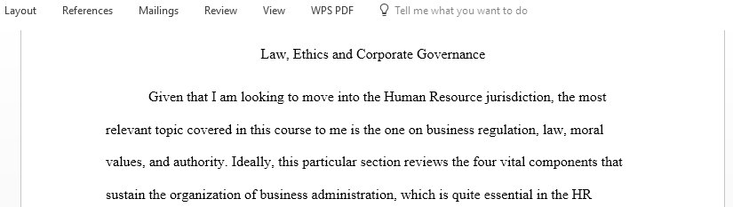 Discuss Law Ethics and Corporate Governance