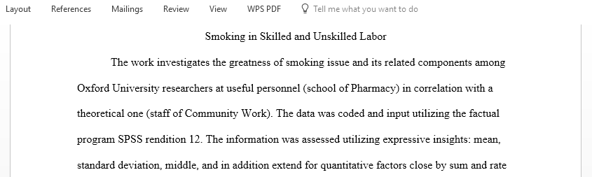 Research question on how does smoking affect the ability to provide skilled and unskilled labor