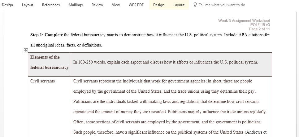Complete the US Federal Bureaucracy and Public Policy worksheet
