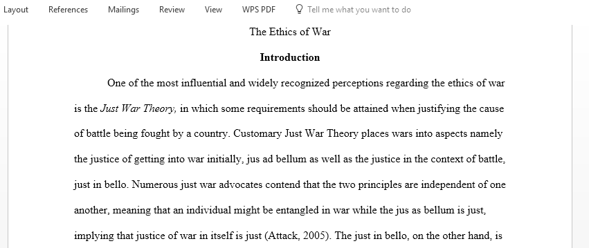 Write an essay on Ethics of War