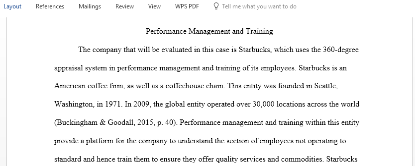 Research the topic of performance management and training for an organization of your choice