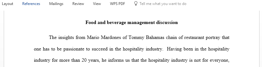 Food and beverage management discussion