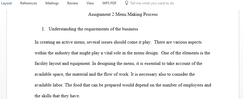 Food and beverage management mini project Menu Making Process Stud