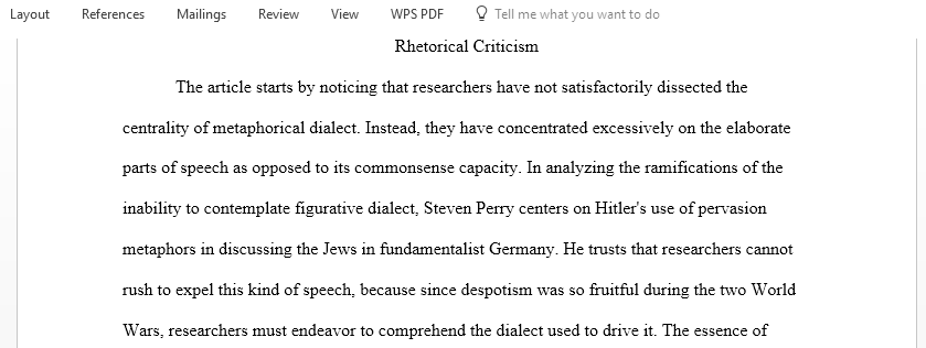 write about metaphorical aspect of rhetorical criticism on the second part of Steven Perry's article