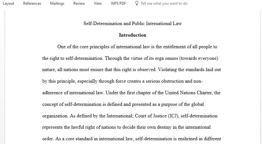 Write a paper on Self-Determination and Public International Law