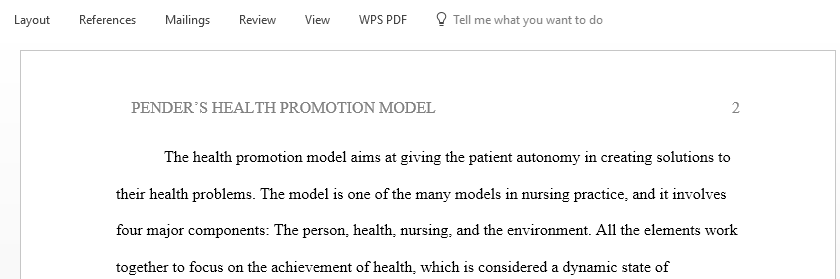 Discuss Pender Health promotion model