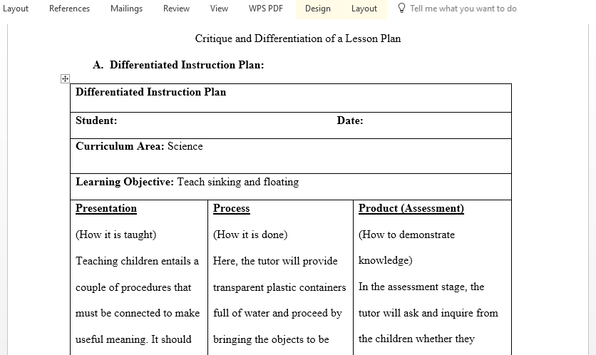 Differentiating a Lesson for a child with special needs