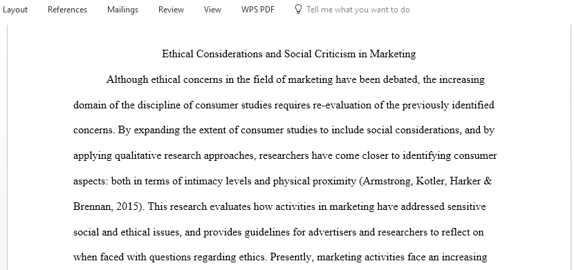 Identify and describe some of the social criticisms and ethical considerations in Marketing