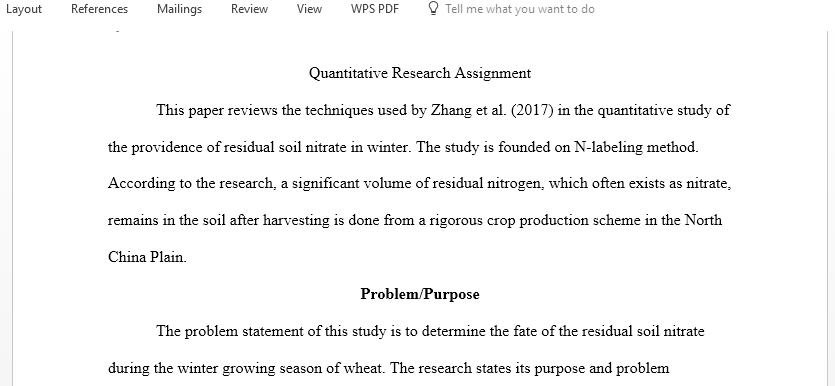 Critique the article Quantitative study on the fate of residual soil nitrate in winter wheat based on a N labeling method