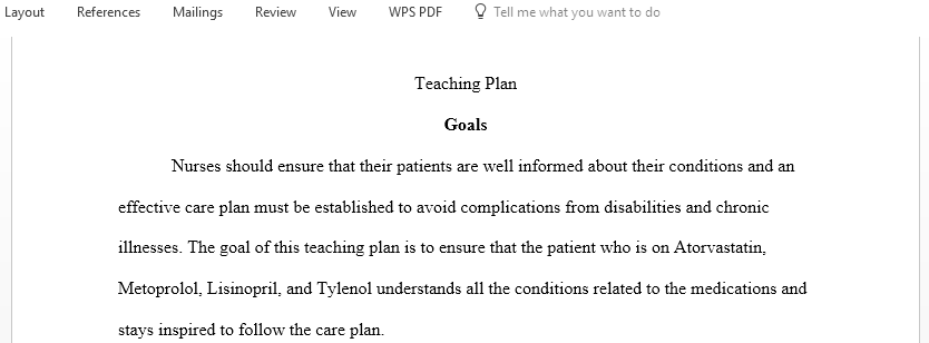 Develop a Nursing teaching plan