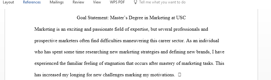 Describe your motivation and goals for pursuing a masters degree in marketing at USC