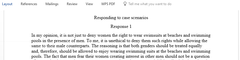 To what extent does the cultural practice of denying women the right to wear swimsuits at beaches and swimming pools where men are present seem ethical or unethical to you