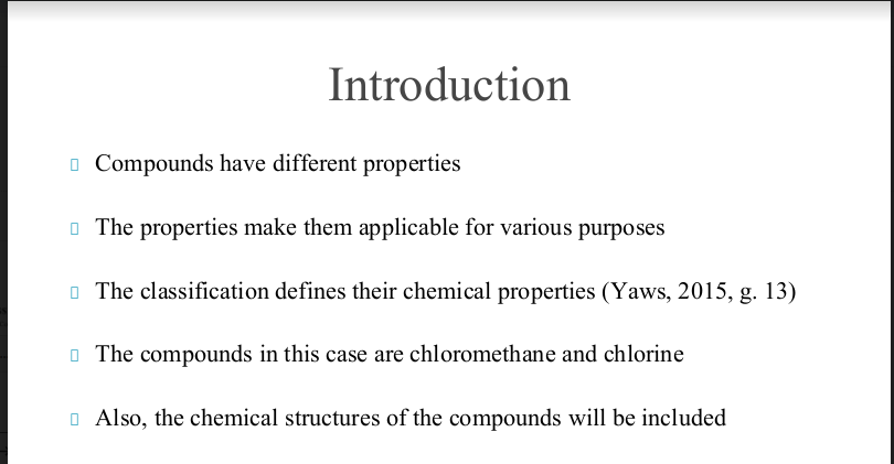 Choose one chemical from the Target Compound List and one from the Safe Drinking Water Act list and then create a PowerPoint presentation on the chemical characteristics of these chemicals