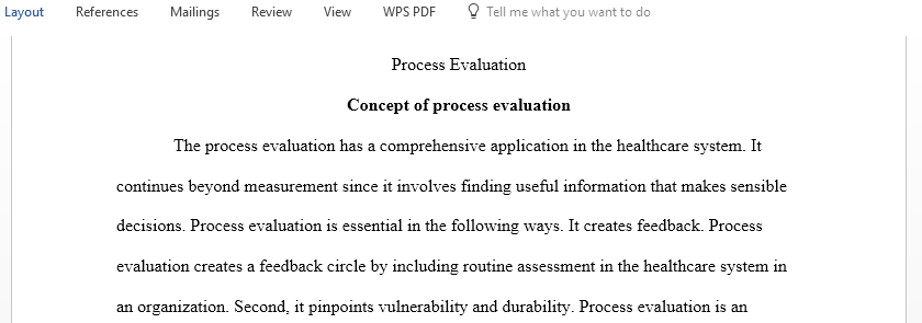 Discuss Process evaluation that measures the inputs and outputs of a health program