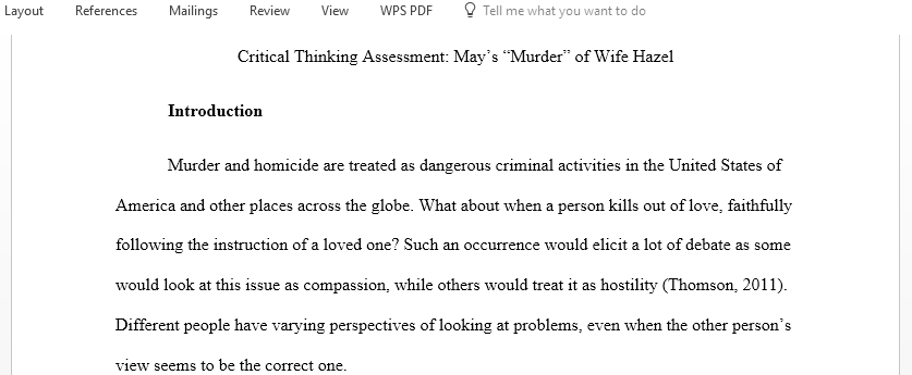 Conduct a Critical Thinking Assessment on the article Mays Murder of Wife Hazel