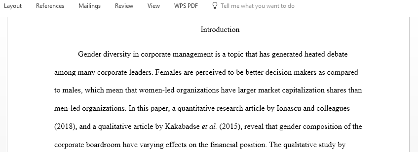 Identify the research purpose of the two articles on Gender Diversity and Professional Performance