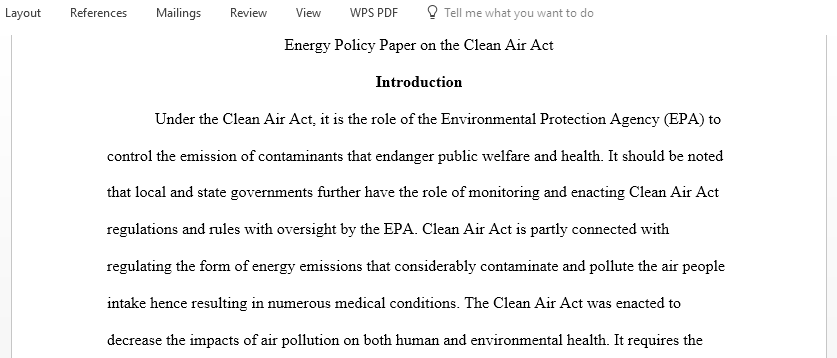 Write an Energy policy paper on the Clean Air Act 