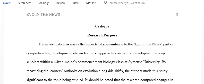 Discuss the article Evo in the News on Understanding Evolution and Students Attitudes toward the Relevance of Evolutionary Biology