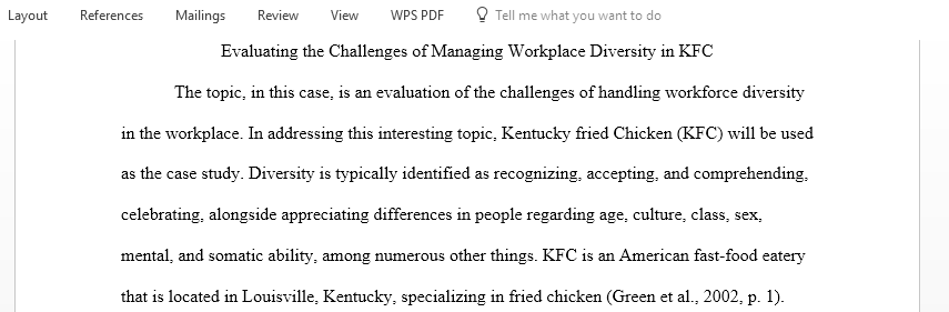 Evaluating the challenges of managing workplace diversity in KFC 