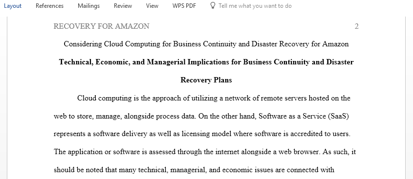 Write a paper considering Cloud Computing for Business Continuity and Disaster Recovery for Amazon