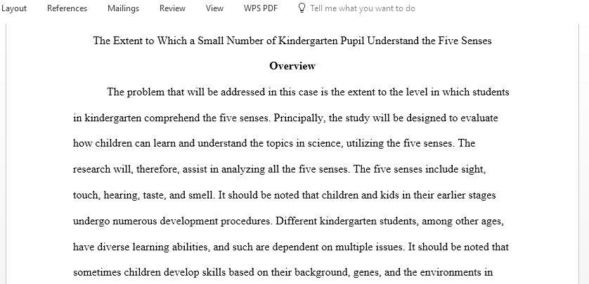 The extent to which a small number of kindergarten pupils understand the five senses