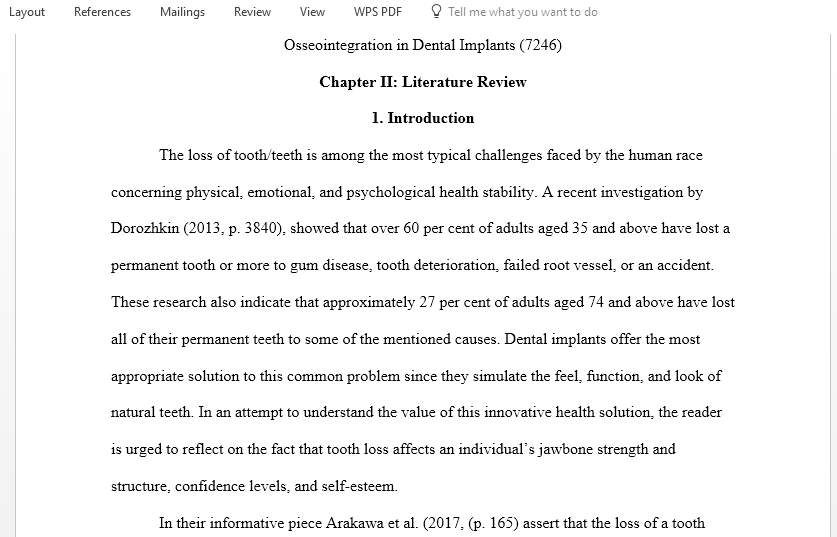  Write a literature review dissertation on factors affecting the success of dental implants