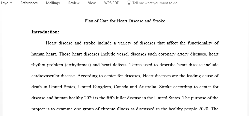 Develop a plan of care for a chronic illness group of your choice using the Healthy People 2020 Topics