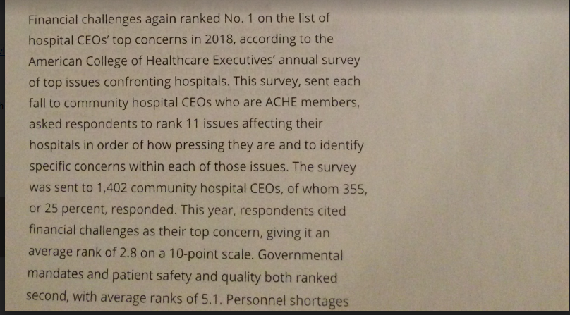  Discuss the top issues that confronted Hospitals in 2018