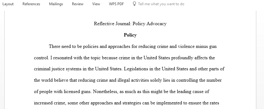 Reflective Journal on Policy Advocacy