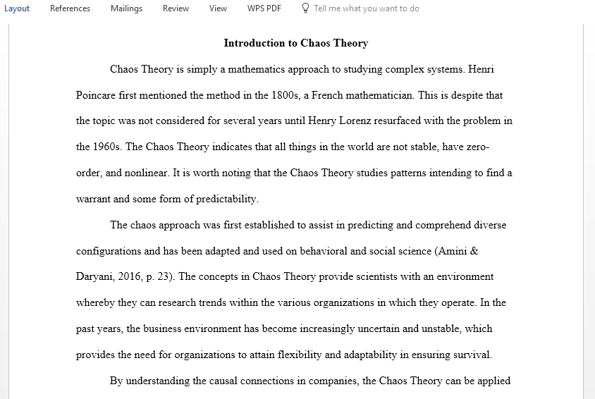 Research and write a scholarly Literature Review on Chaos Theory