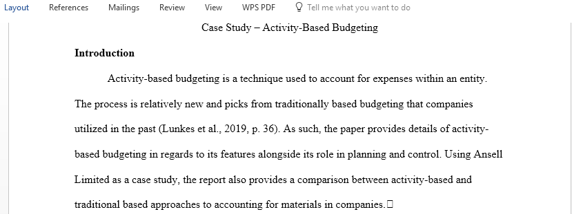 Activity-Based Budgeting case study