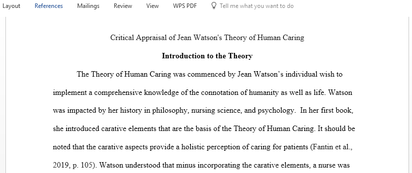 Critical Appraisal of Jean Watson Theory of Human Caring