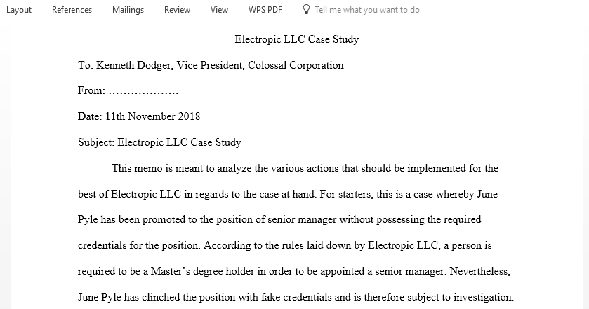 Perform Ethical Analysis on Electropic LLC case study