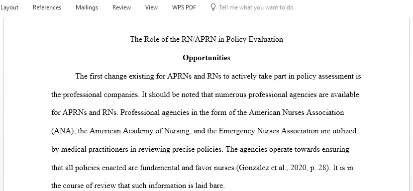 Reflect on the role of professional nurses in policy evaluation