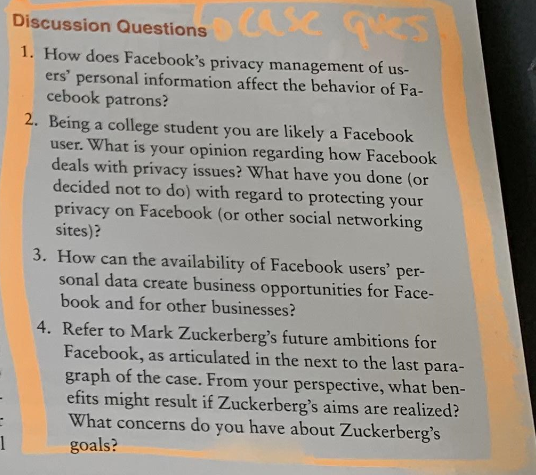 How does Facebook privacy management of users personal information affect the behavior of Facebook patrons