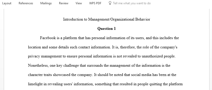 How does Facebook privacy management of users personal information affect the behavior of Facebook patrons