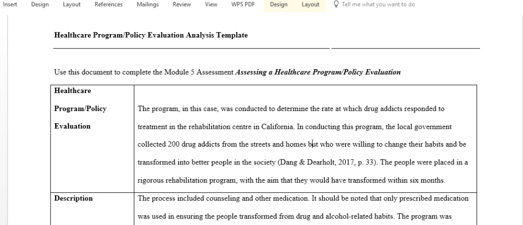 Select an existing healthcare program or policy evaluation and reflect on the criteria used to measure the effectiveness of the program or policy