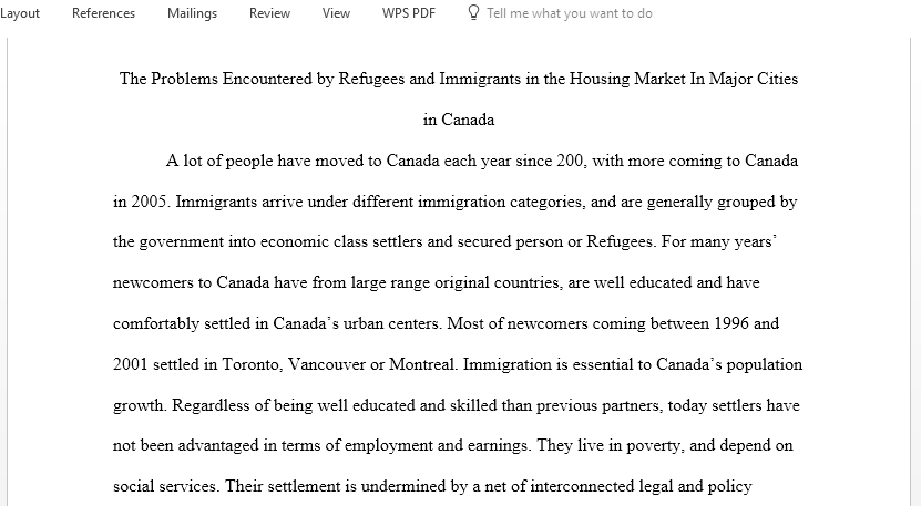 Write a paper on the problems encountered by refugees and immigrants in the housing market in major cities in Canada