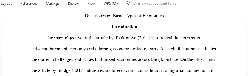 Discussion On Basic Types Of Economies